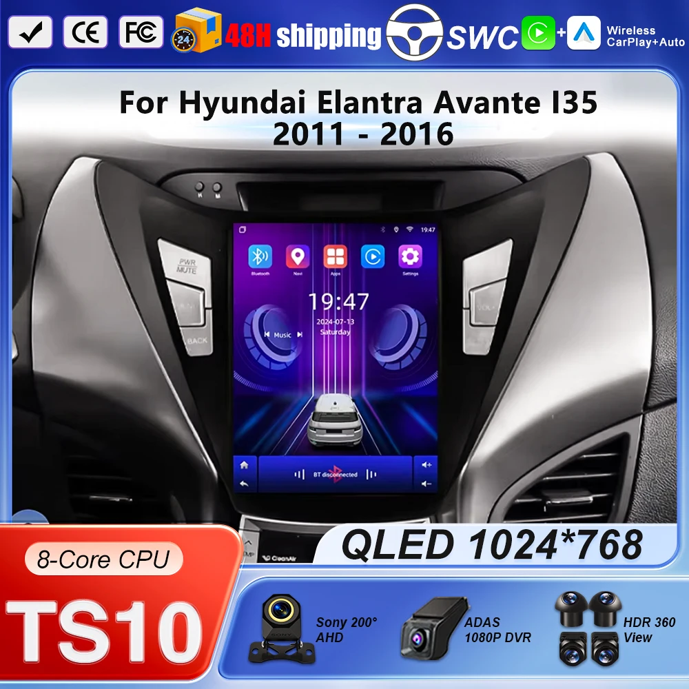 Radio para Auto Android 16 para Hyundai Elantra Avante I35 2011 - 2016, Multimedia, Estéreo, GPS, 4G, Carplay, 9.7 pulgadas, WiFi