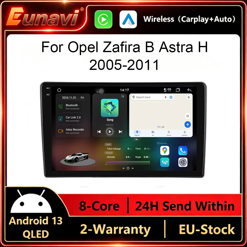 Autoradio Android Eunavi per Opel Zafira B e Astra H (2005-2014), sistema multimediale 2DIN, Carplay, navigazione GPS, stereo, WIFI, 4G, Bluetooth, RDS.