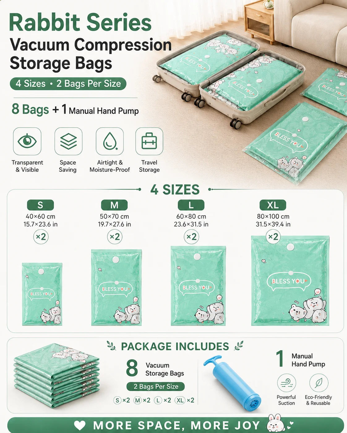 ถุงสูญญากาศลายกระต่าย 8 ชิ้น พ - Compression Bag Vacuum บทวิจารณ์และราคา