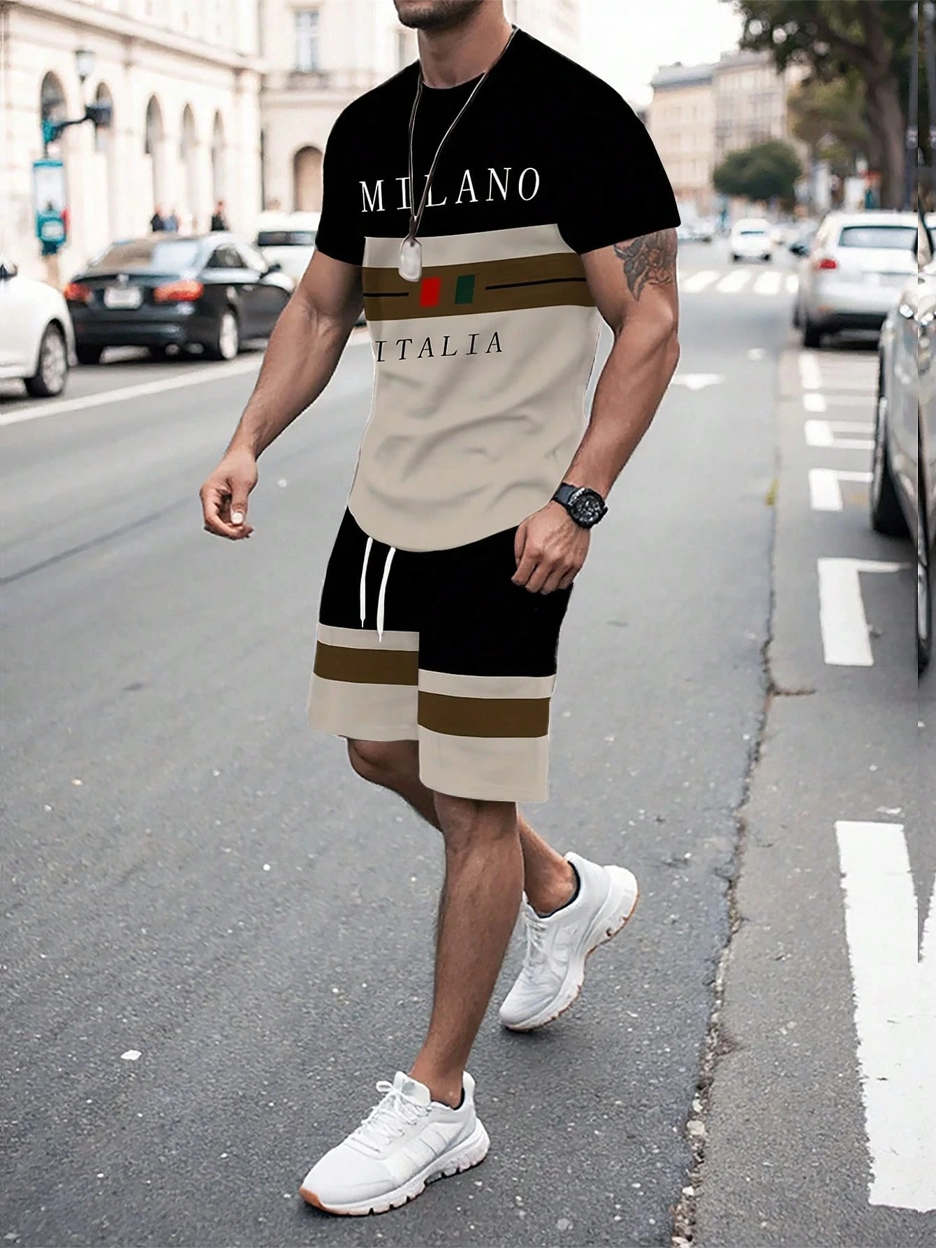 2026 Simple Men's T-shirts Shorts 2-piece Set Contrast Color Letter Loose Sports Short Sleeve Shorts Set Holiday Men's Clothing