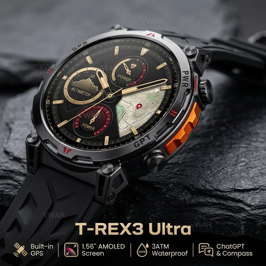 2026 New Military T-Rex 3 Ultra GPS Smart Watch Man Compass 5ATM Waterproof Bluetooth Call Smartwatch Men Sport Fitness Tracker