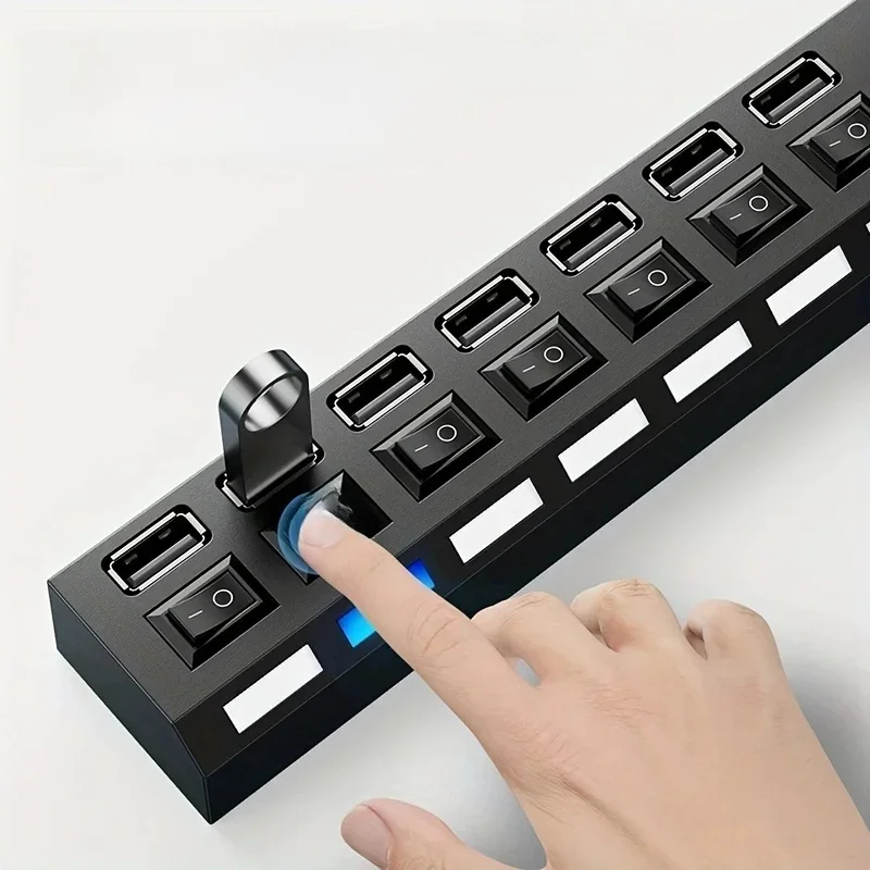 7 Poort Met Led Licht Usb 2.0 Adapter Hub Met Onafhankelijke Power Uit Voor Computers Tablets Laptops Ondersteunt Datatransmissie - afbeelding 2