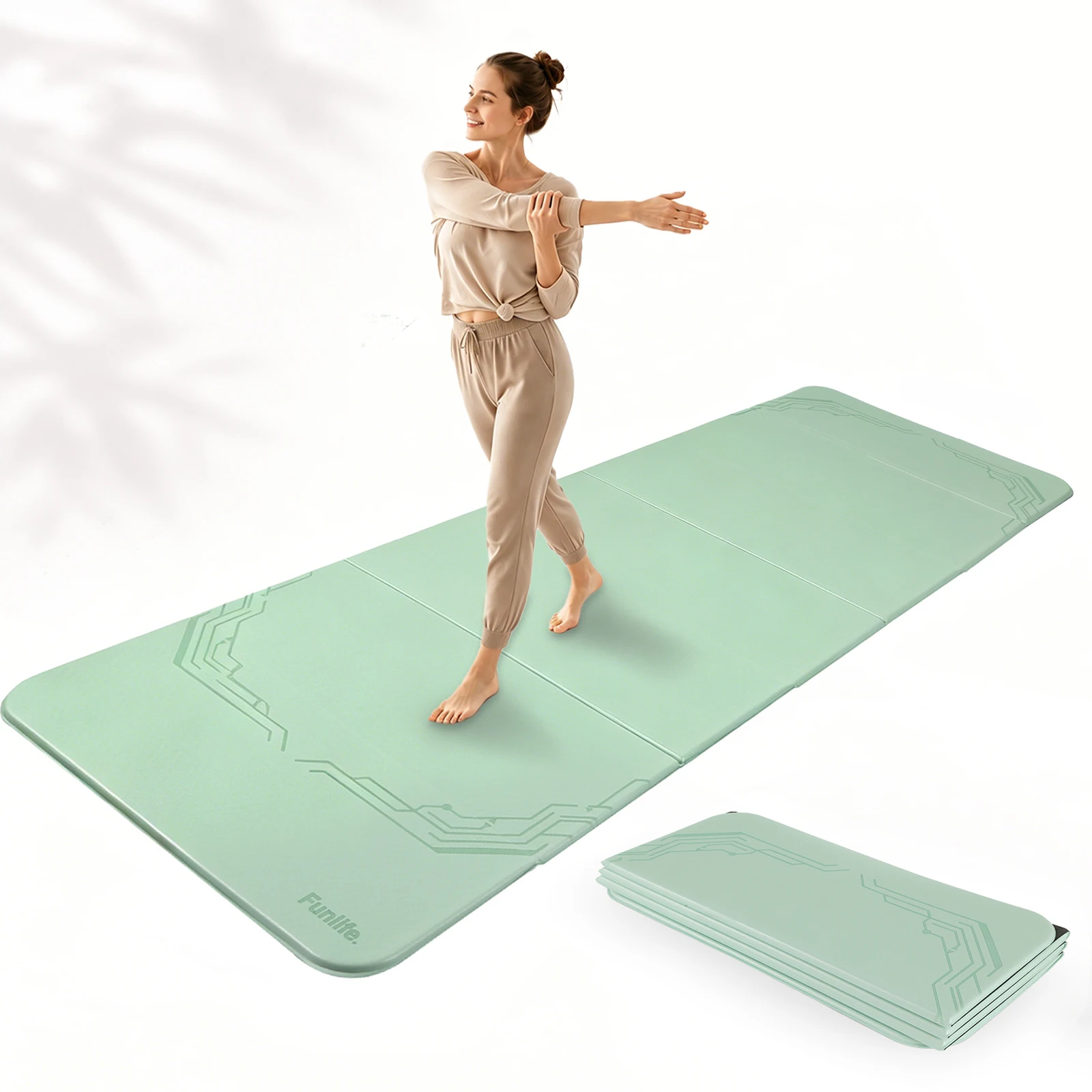 FunLife Tapis de Yoga Pliable XXL 190x66 cm – Épaisseur 10 mm, Tapis de Fitness et de Gymnastique Antidérapant pour Yoga, Pilates, Home Workout et Outdoor