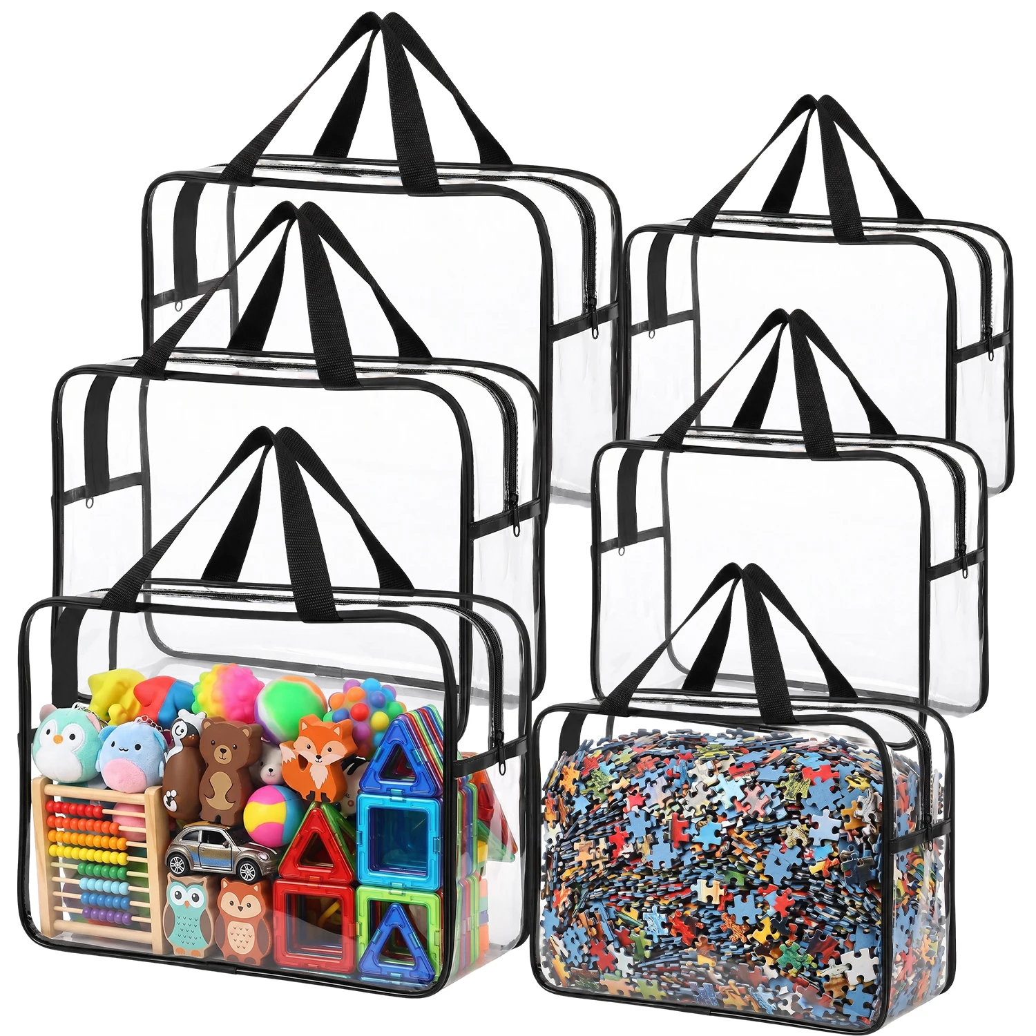 6er Set PVC Aufbewahrungstaschen – durchsichtig, 3× groß & 3× extra groß, als vielseitige Tragetaschen für Reiseutensilien, Kleinteile & Alltagsgegenstände – wiederverwendbar, leicht zu reinigen –
