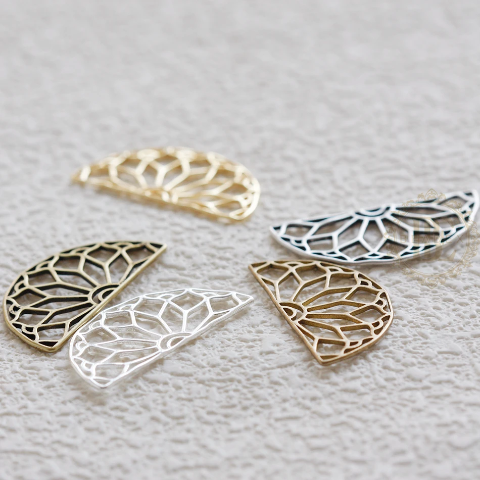DIY Supply-Solid Raw Brass Finding One Side Hammered Half Circle Link - 27.5x13.8mm (4886C-3)