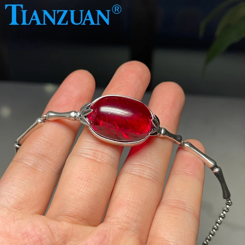 Simulation Ruby 18x25mm 45ct 925 Silver Color Fashion Bangle Jewelry with Inclusions Corundum Jewelry for Women Bracelets Gifts