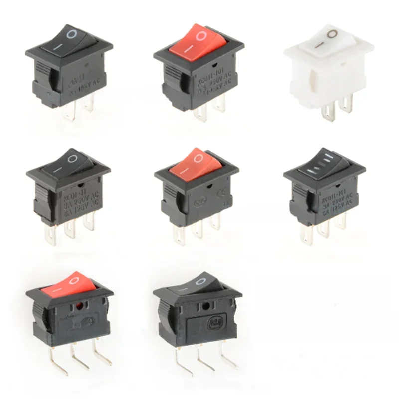 Mini interrupteur à bascule KCD11, 2 broches/3 broches, 10x15mm, SPST 3A 250V AC, bouton-poussoir marche/arrêt pour bateau, noir, rouge, blanc, 10 pièces/lot