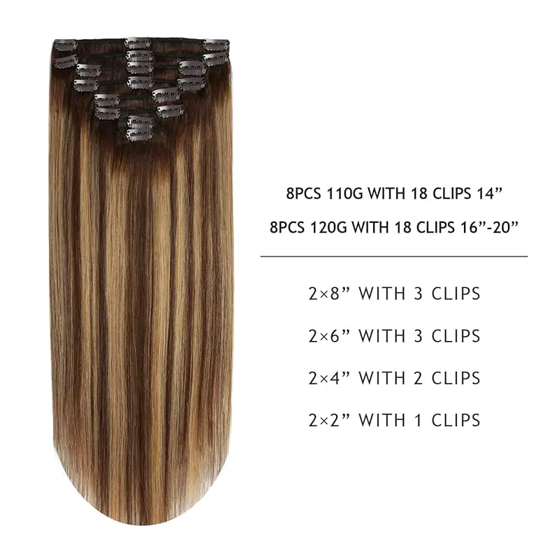 Straight Clip In Hair Extension Human Hair 120G Straight Clip In Extension Full Head Brazilian Clip Hair Extension For Women