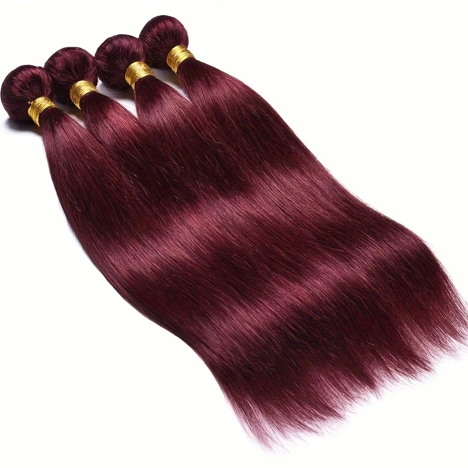 Bordeaux 99j Rechte Bundels Met Frontale Kleurrijke Steil Haar Bundels Human Hair Extensions met 13x4 Kant Frontale voor Vrouwen