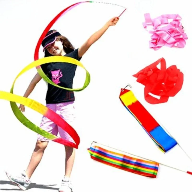 Ruban de danse de gymnastique coloré de 2m 4m, ruban de gymnastique rythmique pour filles, banderole de Ballet, tige virevoltante, bâton arc-en-ciel, entraînement sportif