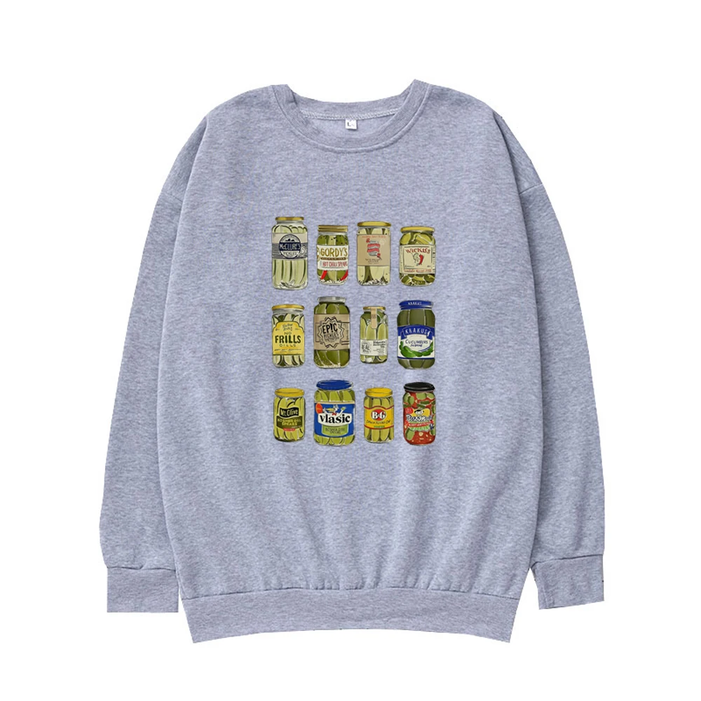 Vintage Canned Pickles Sweatshirt Fashion Pickle Lovers Pullover Harajuku Retro Print Unisex Tops Streetwear O-Neck Clothes