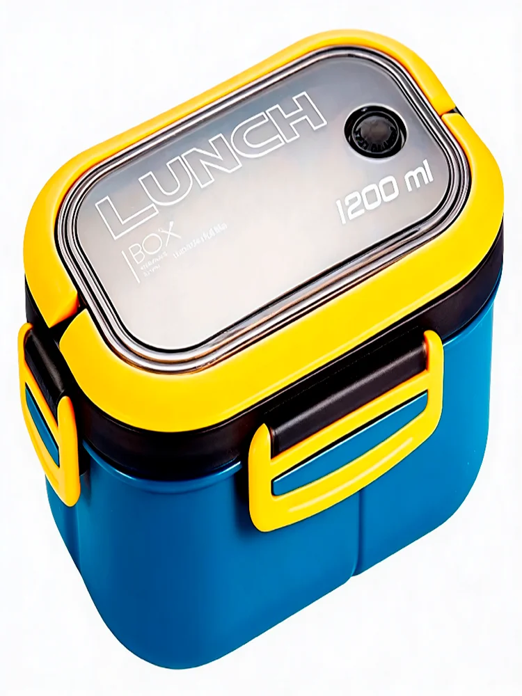 Lonchera Hermética 1200ml Con Compartimentos Lunch Box Porta Comida Tupper Reutilizable Escolar Oficina Viaje Azul Marino Blanco