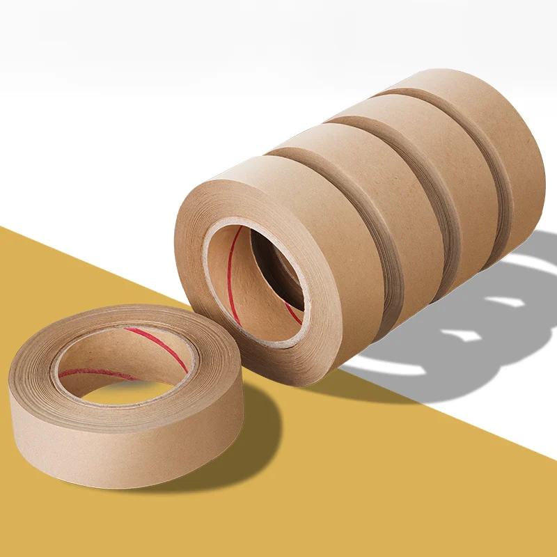 30M Biodegradable Eco Friendly Kraft Paper Tape Brown Wet Water Activated Reinforced Gummed Adhesive Tape for Painting Fixed