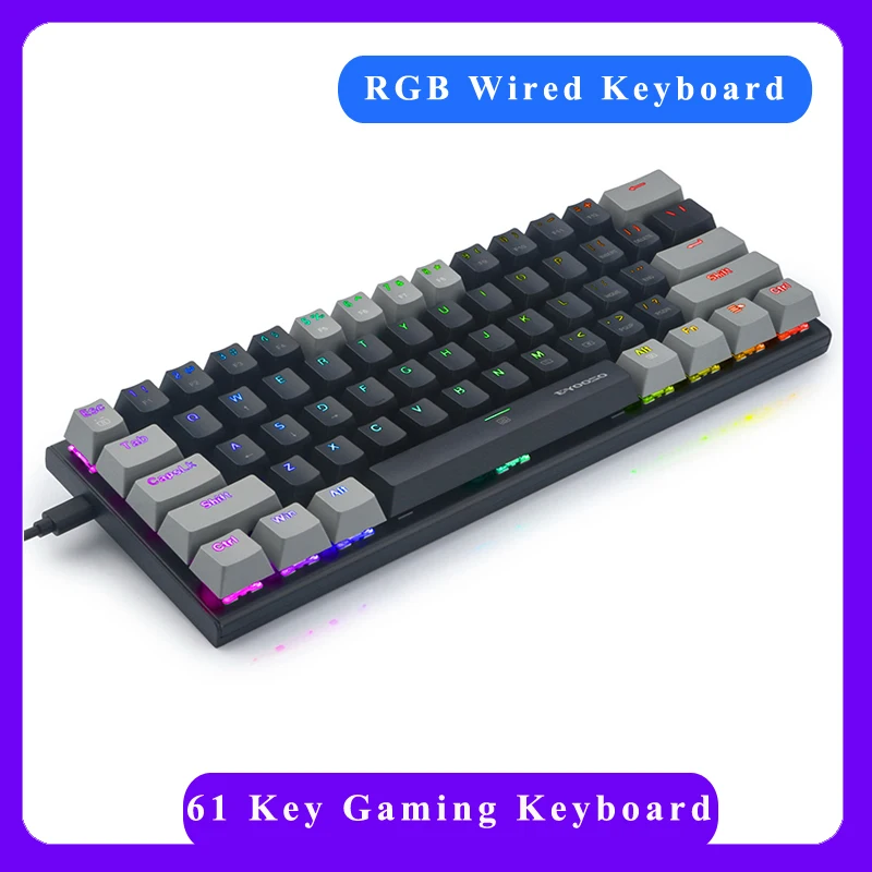 

Gaming Mechanical Keyboard wired 61 Keys Keyboard with RGB Light Red Blue Switch For Computer laptop Mac Windows Gamer