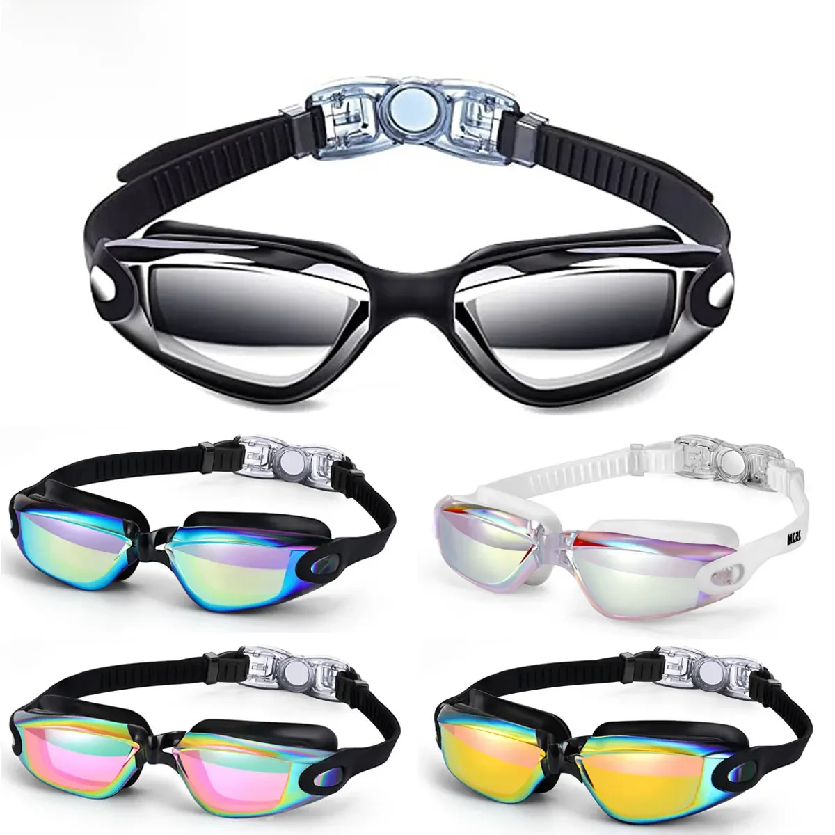 JSJM nouveau professionnel adulte Anti-buée Protection UV lentille hommes femmes lunettes de natation étanche réglable Silicone lunettes de natation