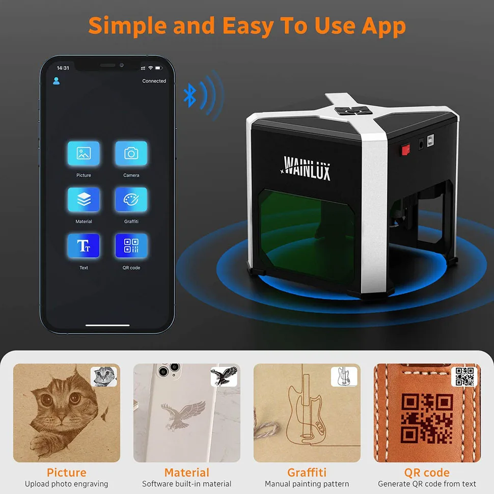 Wainlux k6 Mini Laser Engraver 3000mW APP/PC Support Laser Engraver Cutter Machine Bluetooth Portable Laser Engraving Marking