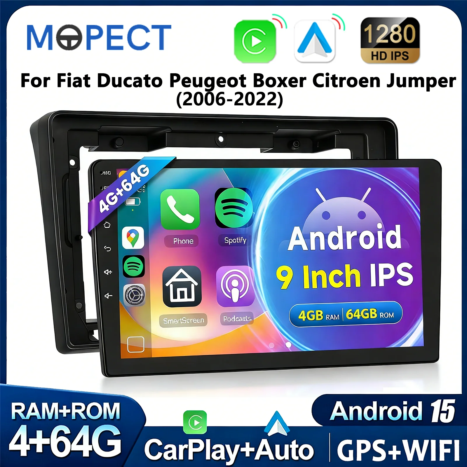 MOPECT Auto-Multimediaplayer für Fiat Ducato 2005-2023 Citroen Jumper Peugeot Boxer 2006 - 2022 Carplay Android Auto Navigation