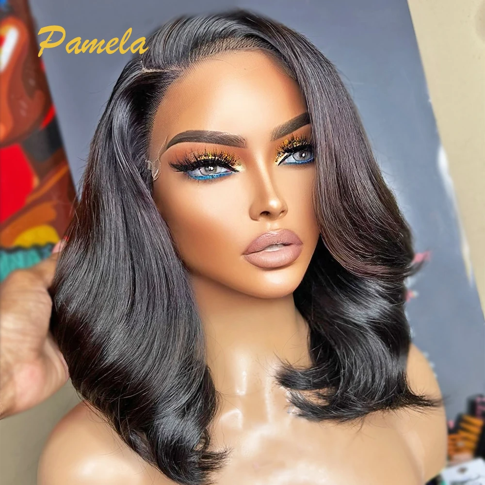 Double Drawn 250% Density Loose Wave Short Bob 4x4 9x6 Transparent Lace Closure Glueless Human Hair Wig PrePlucked Ready To Wear