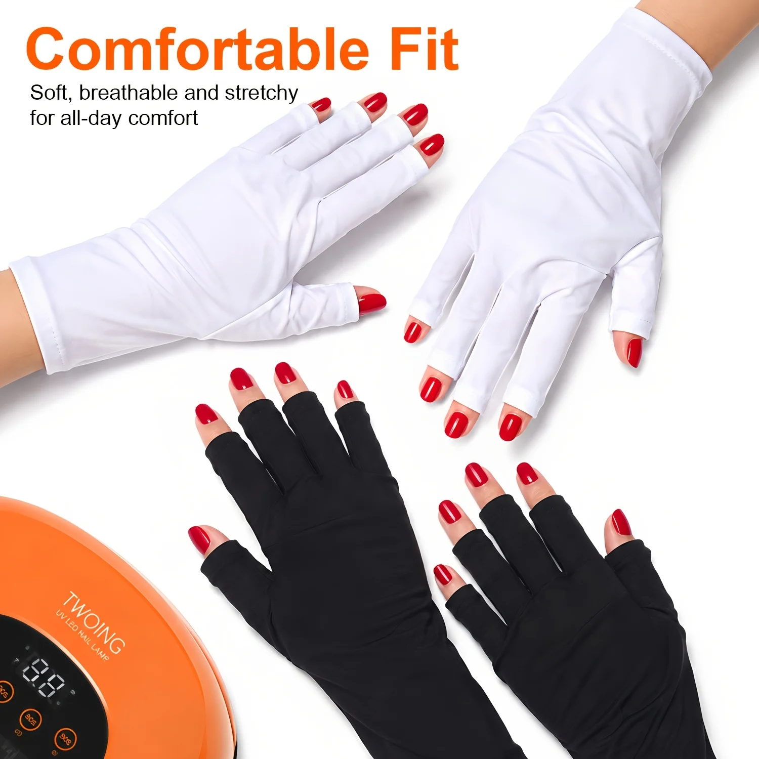 2pcs Fingertip exposed gloves, compatible with gel nail enhancement, can be used repeatedly with nail lamp and dryer