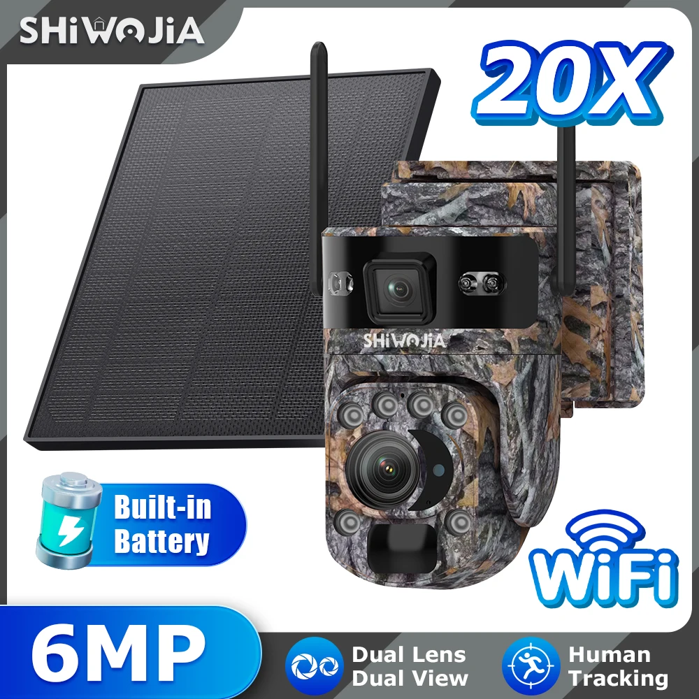 SHIWOJIA 20X Zoom 4G Outdoor Camouflage Waterproof Trail Hunting Solar Power CCTV Security PTZ Two Way Audio Night Vision Camera