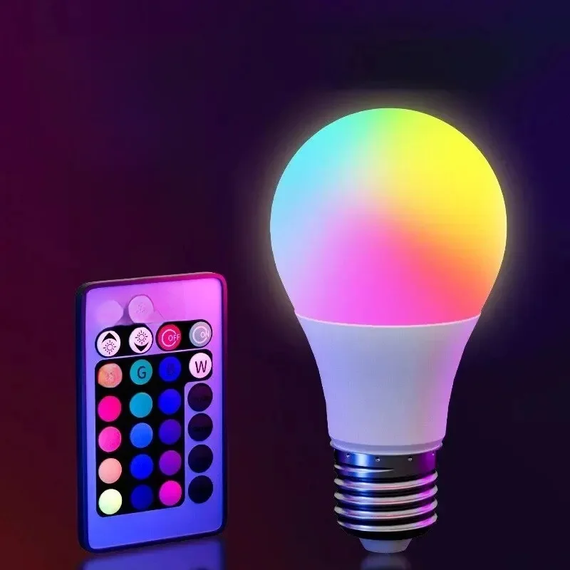 16 kolorów Żarówka RGB LED Wielokolorowa żarówka E27 220V Oświetlenie domowe Możliwość przyciemniania 24 klawisze Pilot zdalnego sterowania Inteligentna lampa Atmosfera Światło — zdjęcie 2