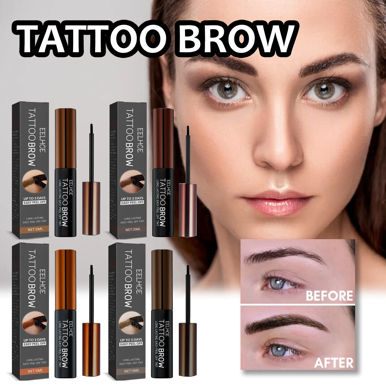 Eelhoe Tattoo Peel Off Wenkbrauw Gel Tint Make-Up Semi-Permanente Waterdichte Langdurige Zweetbestendige Peel Off Kleurstof Wenkbrauw Crème