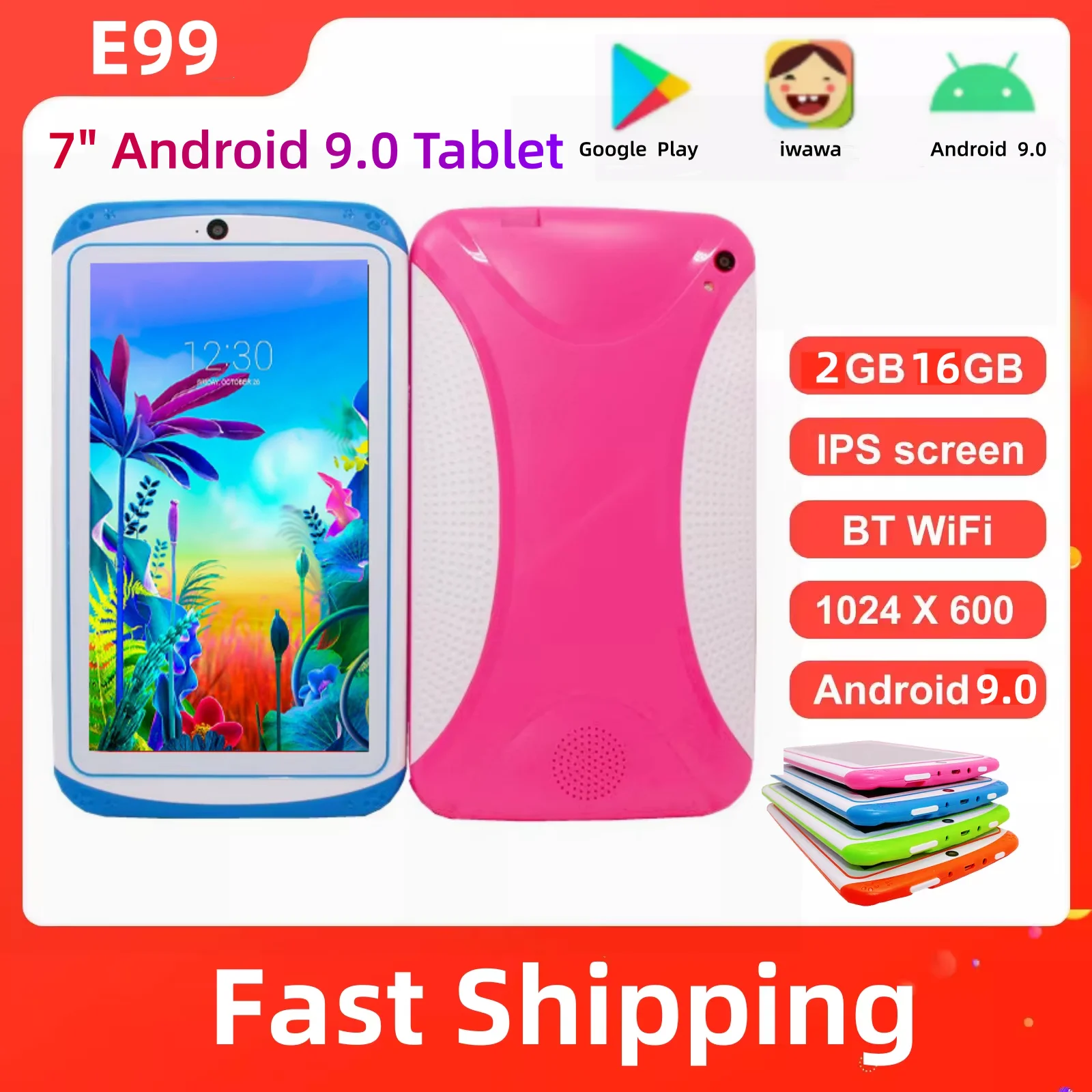 New 7 Inch Android 9.0 Tablet 2GB RAM 16GB ROM RK3126 Quad Core 1024*600 IPS 3000mAh Dual Camera