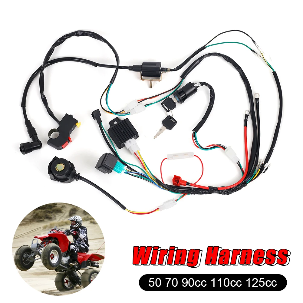 Electric Wiring Harness CDI Stator Kit for 50cc 70cc 90cc 110cc 125cc Wiring Harness Loom Solenoid Coil CDI Quad Dirt Bike ATV