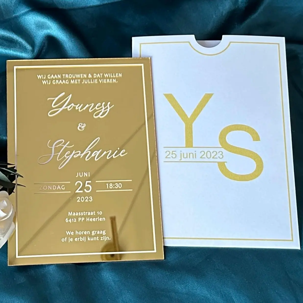 Personalized Acrylic Wedding Invitation, Pockets Envelopes,Customized Gold Birthday Invite, 10Pcs