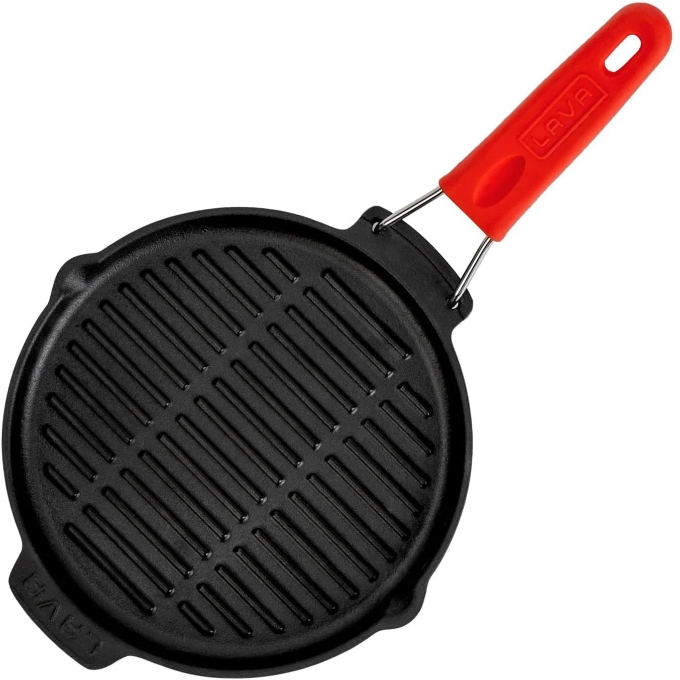 Lava Cast Round Shallow Grill Pan with Silicone Wire Handle 23 cm, Red