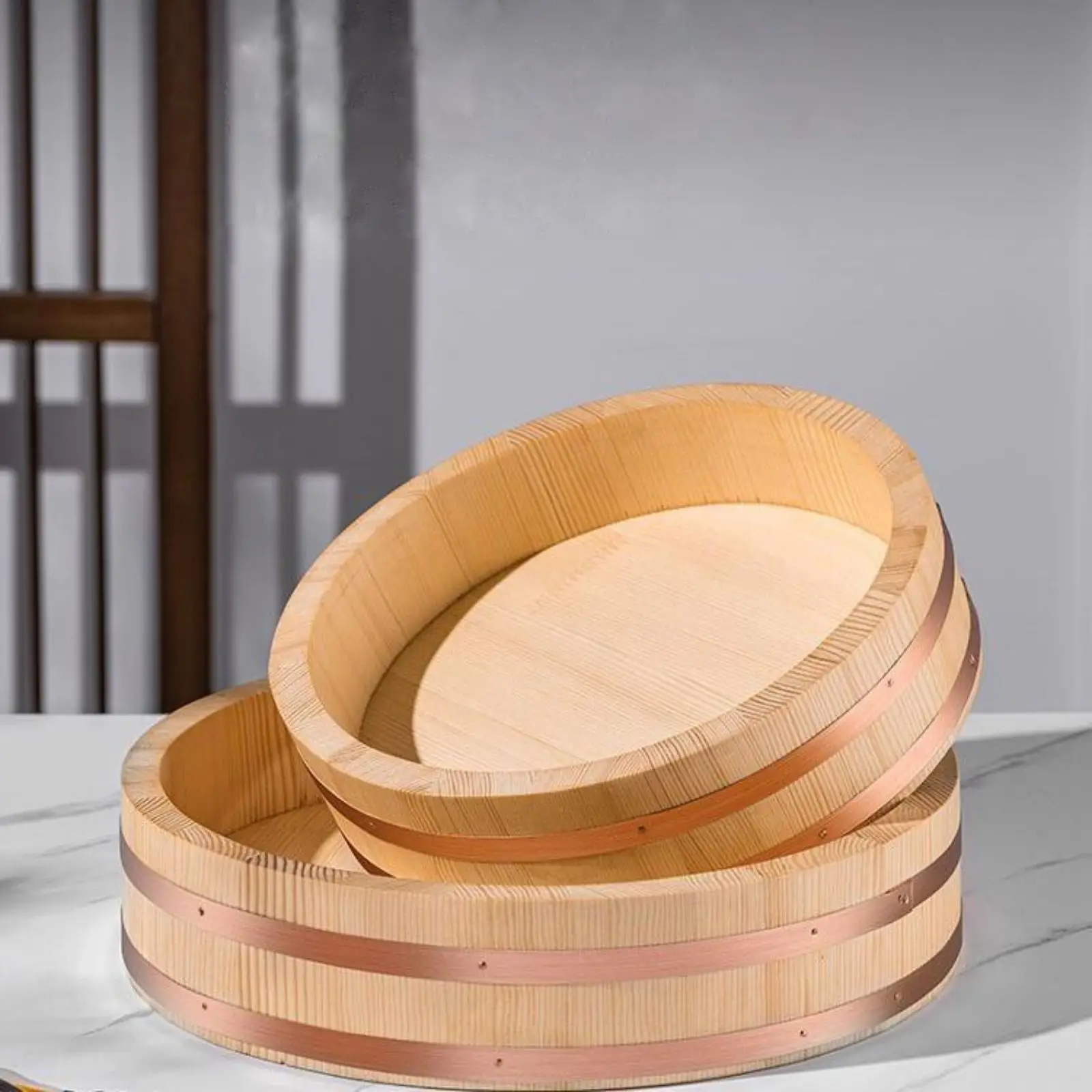 Wooden Mixing Bowl Sushi Oke Basin Traditional Kitchenware Rice Mixing Bowl for Home Cooks Sashimi Service Japanese Cuisine