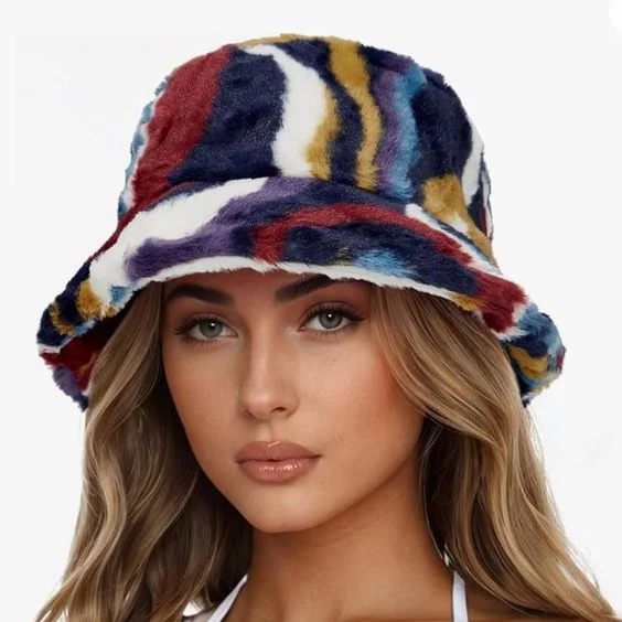 Faux Fur Zebra Print Bucket Hat women Autumn winter Leopard print fisherman hat girl Versatile stripes caps панама женская버킷햇