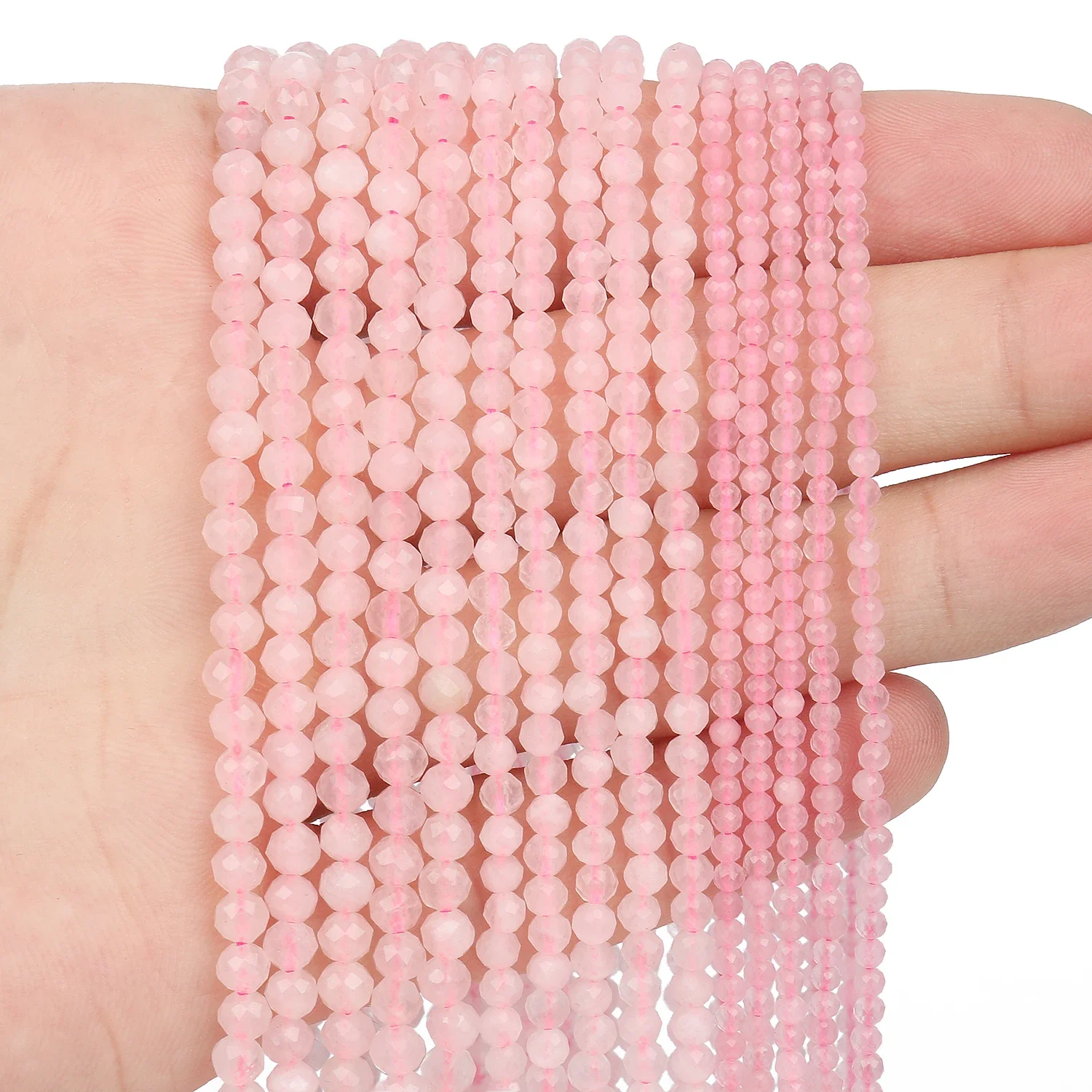 Pierre naturelle à facettes, petites perles de 2, 3, 4 mm, quartz Rose, perles de taille pour la fabrication de bijoux, accessoires de couture, 15 pouces