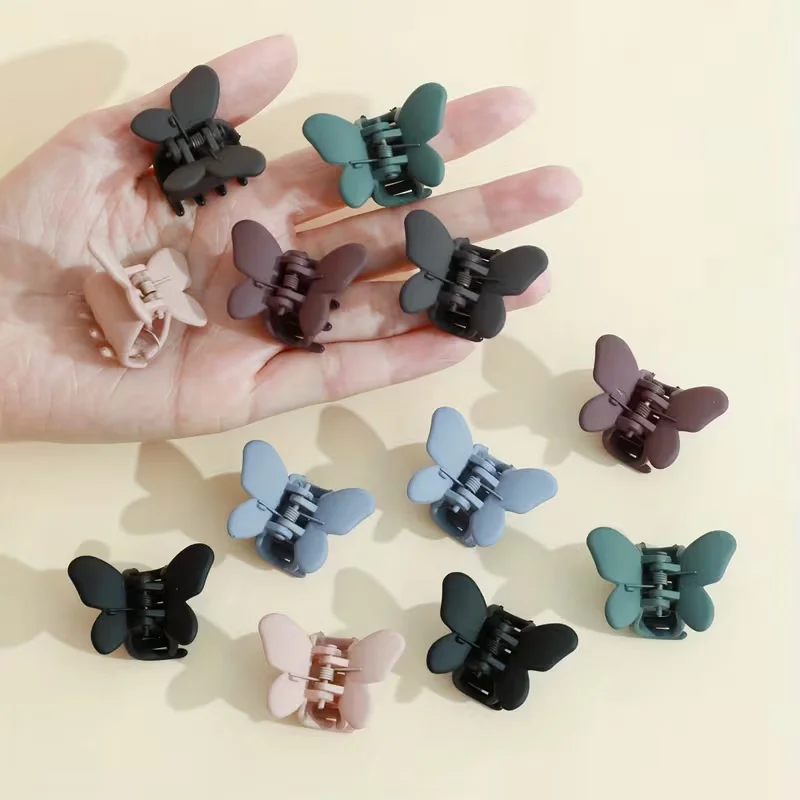 12 Stück Matte Mini-Schmetterlings-Haarklammern aus Kunststoff, Haarkrallen für Pferdeschwänze, Haaraccessoires – Detail 3