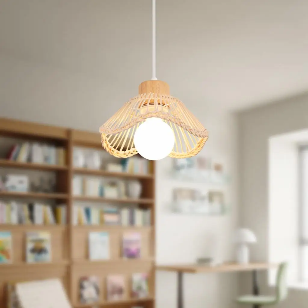 

Rattan Wicker Bamboo Wood Pendant Light Ceiling Lustre Chandelier Hanging Lamp Hand Knitted Braided Home Living Bed Room Decor