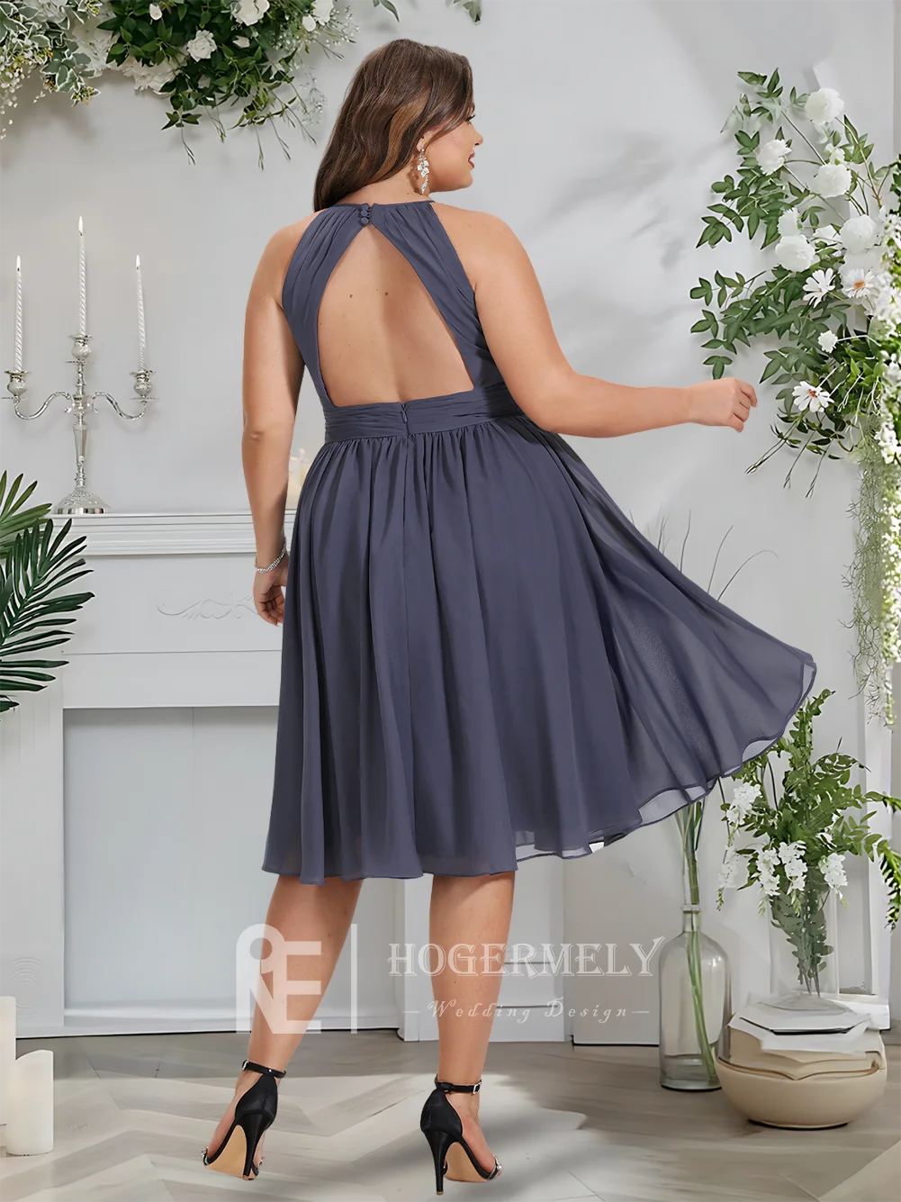 A Stormy A-Line Scoop Chiffon Cocktail Dresses With Ruffled Waist Gold Prom Dresses For Birthday Graduation Evening Dress