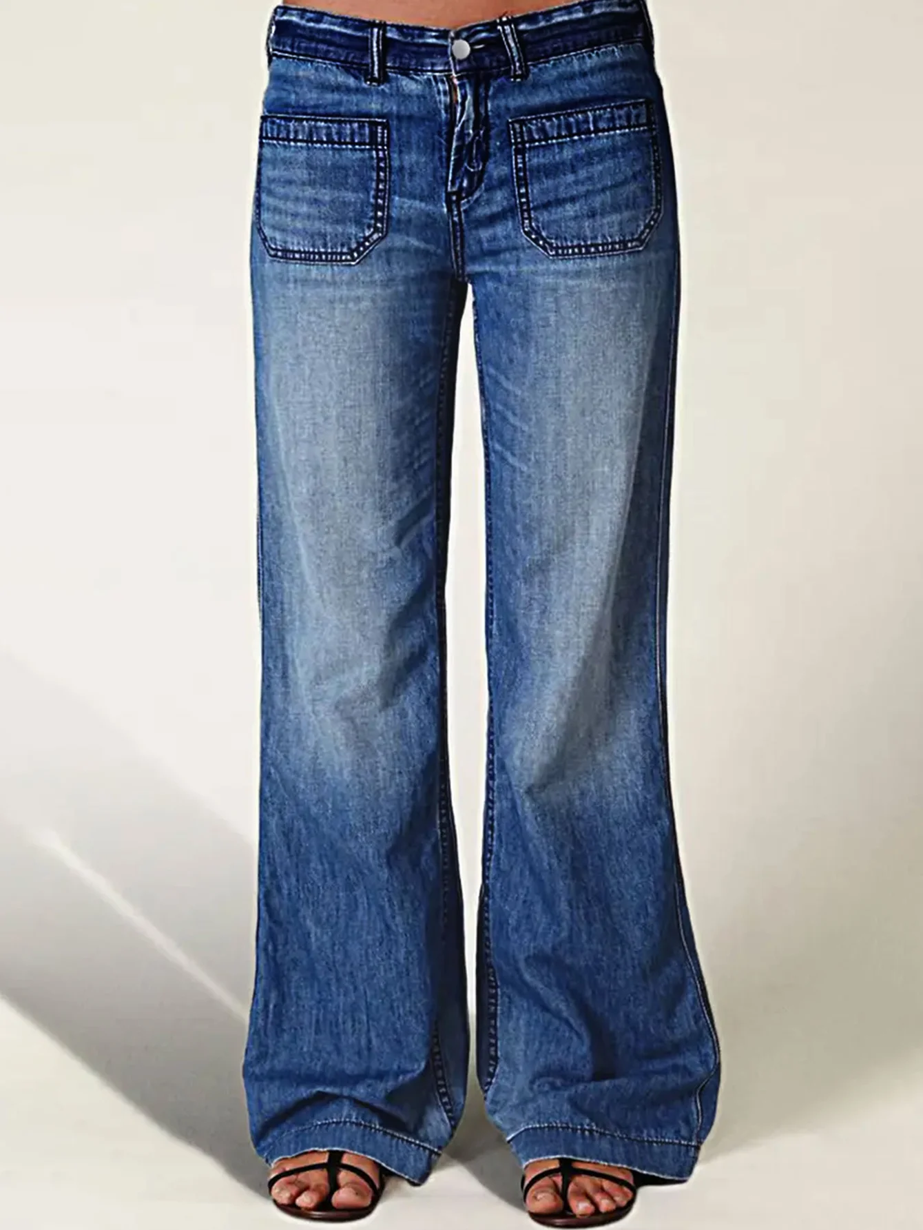 

Женские широкие джинсы с высокой талией и контролем живота, эластичные карманы спереди, прямые джинсовые брюки, брюки для уличной одежды, базовые C