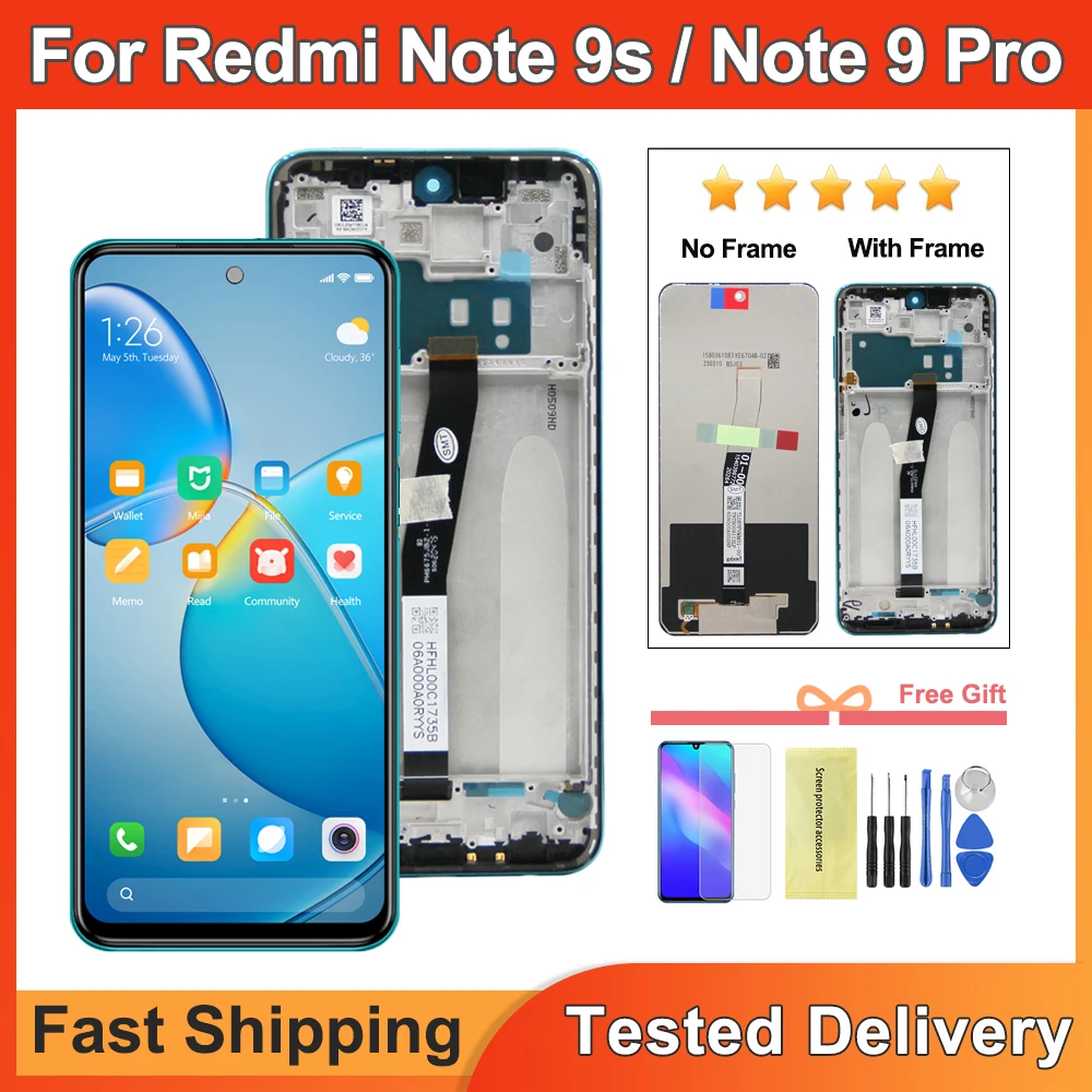 AAA Quality For Xiaomi Redmi Note 9 Pro LCD Display Touch Screen Digitizer For Redmi Note 9S Display M2003J6B2G Replacement