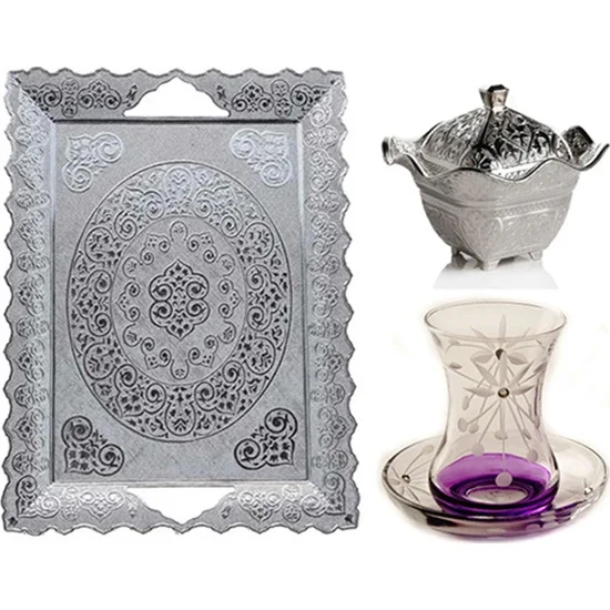 Başak 14 Piece Crown (Purple Silver) Tea Set Set  Başak 14 Piece Crown (Purple Silver) Tea Set Set