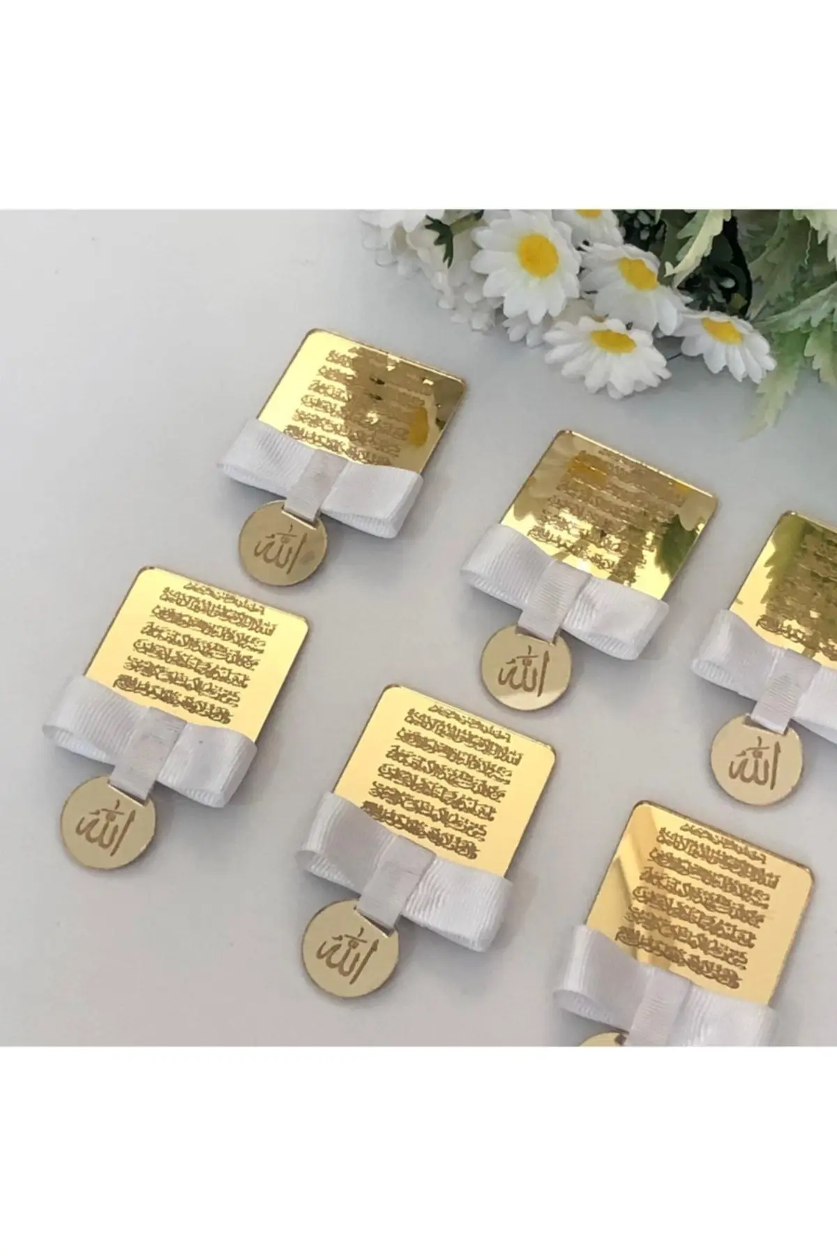 10 Adet Aynalı Ayetel Kursi Magnet, Pleksi Gold Model Süslü Magnet, Mıknatıslı Magnet