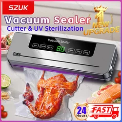 SZUK Machine de mise sous vide domestique avec coupeur intégré, scelleuse sous vide électrique de cuisine avec stérilisation UV, machine d'emballage sous vide à bouton intelligent avec 10 sacs scellés