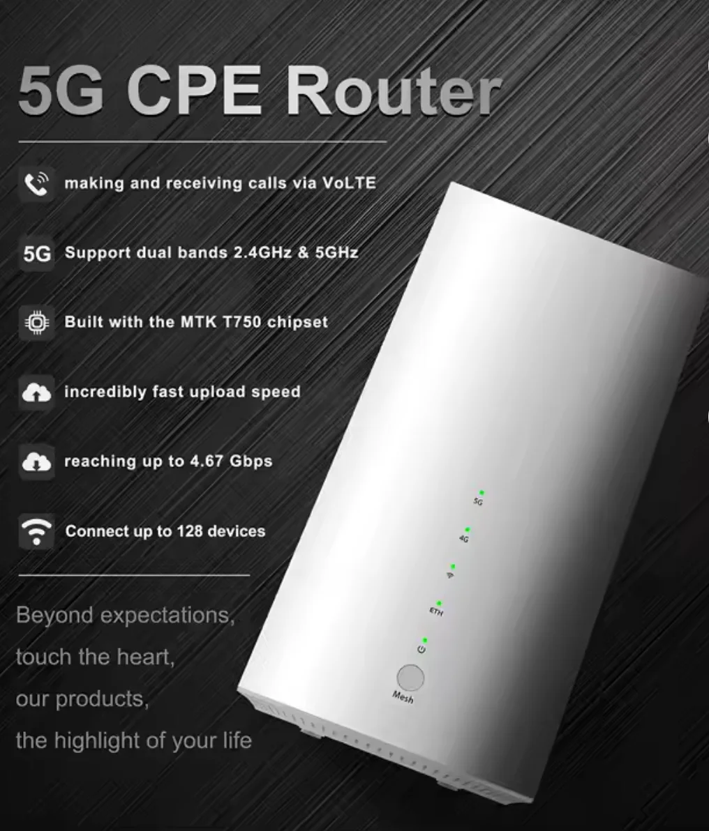 

Маршрутизатор B70 5G CPE Wi-Fi 6: загрузка 4,67 Гбит/с, загрузка супер 1,25 Гбит/с, двухдиапазонная скорость 3600 Мбит/с