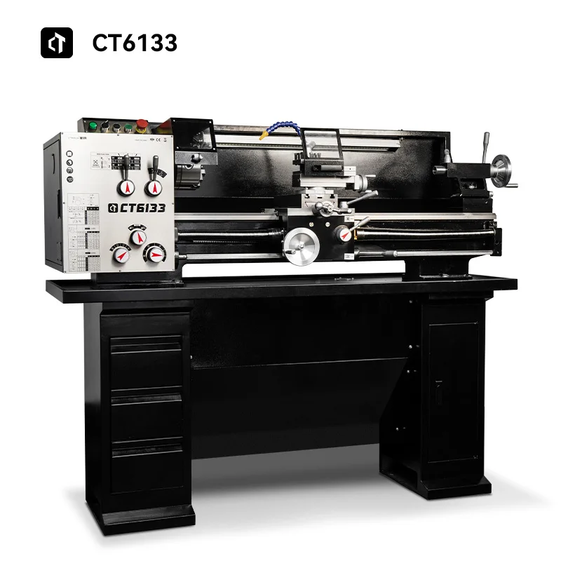 CT6133 High Precision Metal Lathe Horizontal Manual Lathe Machine with Digital Threading Geared Head Spindle