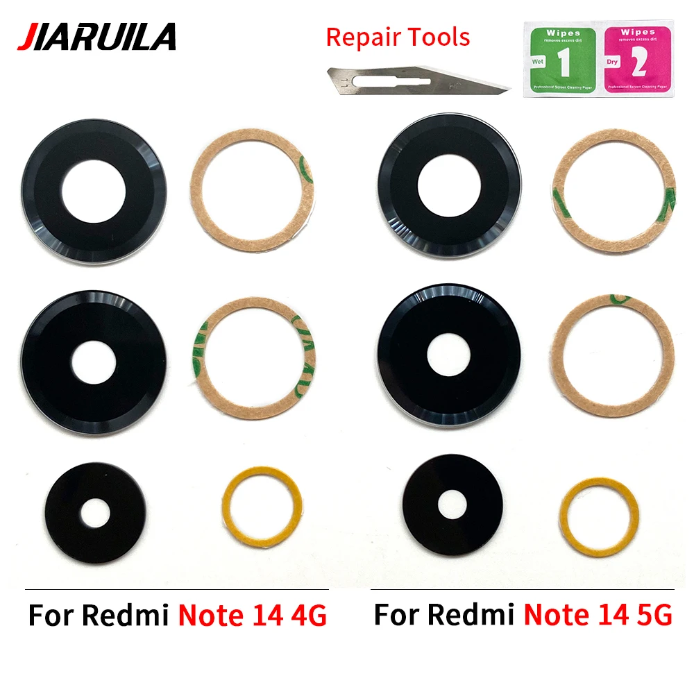 10Set Rear Back Camera Glass Lens For Xiaomi Redmi Note 14 Pro 4G 5G Back Main Camera Glass Lens With Sticker Repair Tools