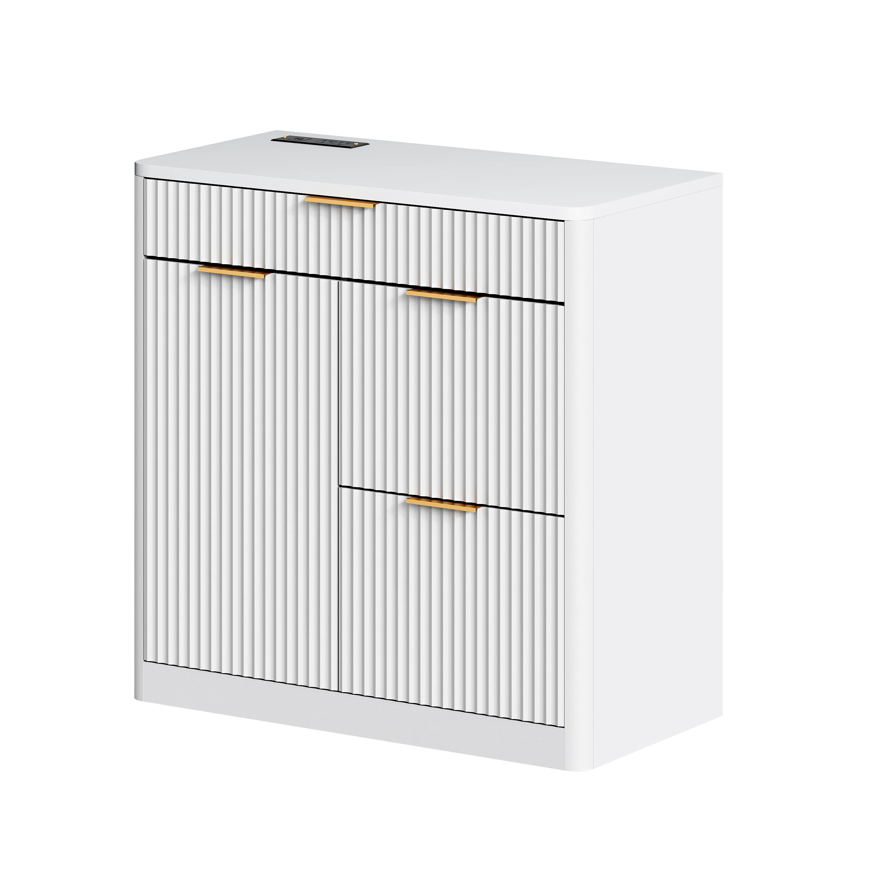Fluted Office File Cabinet with Charging Station Mixed Drawers & Doors Storage Cabinet with Adjustable Shelves for Home Office