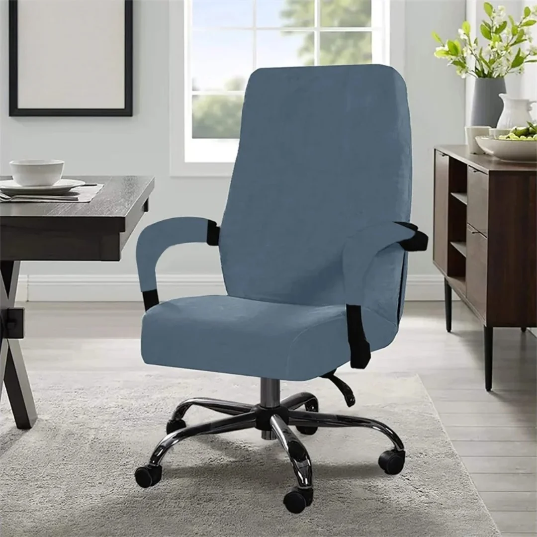 3pcs/set Velvet Plush Stretch Computer Office Chair Cover With Armrest Cover, Solid Color Spandex Armchair Slipcover, Removable