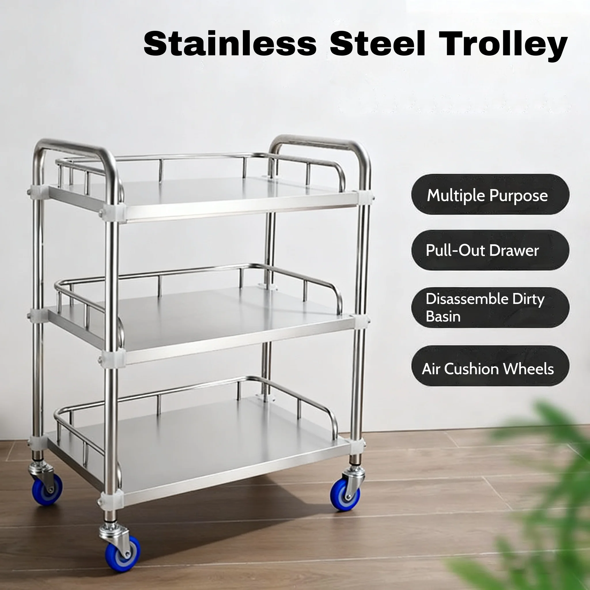 Thickened Medical Stainless Steel Treatment Car Three-Layer Instrument Trolley Hospital Dressing And Nursing Beauty Treatment