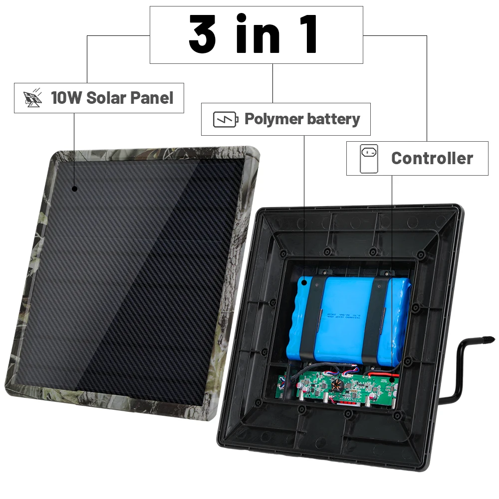 Trail Game Camera Solar Panel Kit 25000mAh 6V 9V 12V Rechargeable Solar Charger With USB/USB-C for Hunting Camera Solar Power