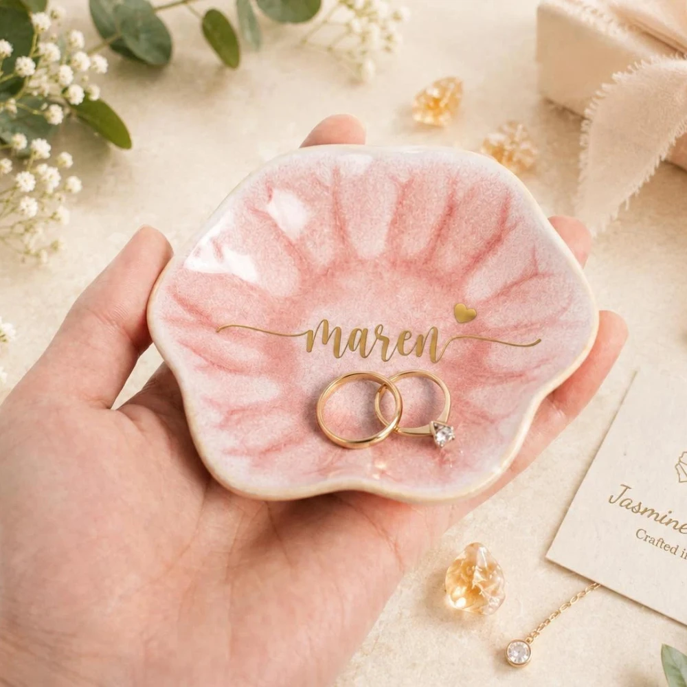 Ceramic Trinket Dish - 1. Custom Pink Petal Ceramic Jewelry
