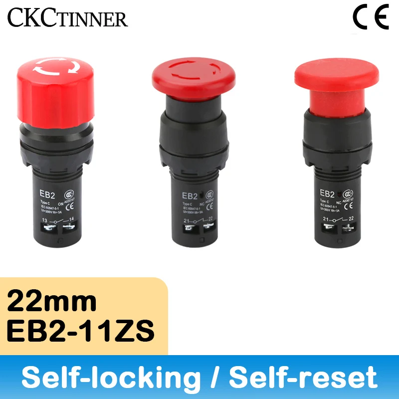 EB2-11M EB2-11ZS Self-Reset Button 220V 10A Red NC 22mm Emergency Stop Mushroom Push Button Control Electrical Starter Switch